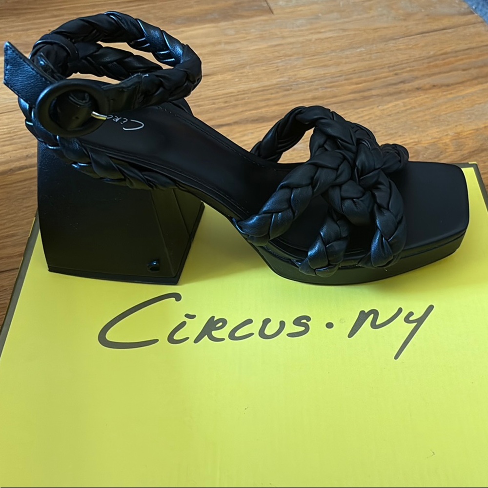Sam Edelman Open-toe Chunky Platform Heel Black Braided Women's Shoe Sz 9.5
